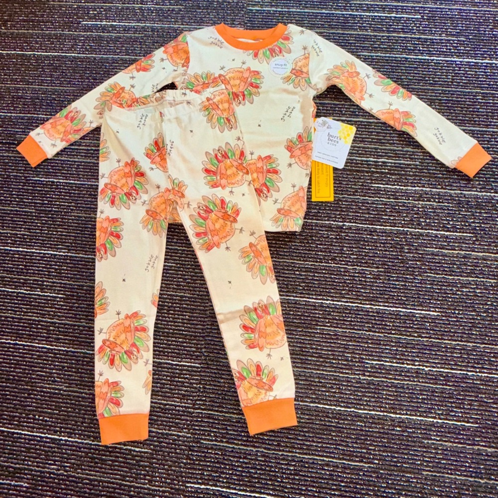 Burt's Bees Pajama Set 18M NEW Organic Cotton Turkey Snug Fit
